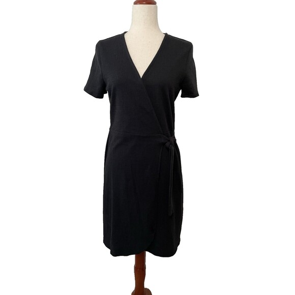 J Crew Womens Wrap Dress Size S Black Short Sleeve Minimalist Neutral Solid - Picture 1 of 10